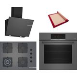 Bosch Grey 3 Lü Ankastre Set 627 ( HBJ559EH6T - POH7C9P31O - DWK66PJ70T ) - 3D Fry Tepsili - 67CM Wok Ocak - Pişirme Matı ile