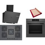 Bosch Gri 3 Lü Ankastre Set 369 ( HJG852YN0T - PNQ7B9P30O - DWK67PJ70T ) 75CM Wok Bek Ocak - 3D Fry Hava ile Kızartma - Pişirme Matı ile