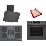 Bosch Gri 3 Lü Ankastre Set 385 ( HUA717BN0T - PNQ7B9P30O - DWK64PJ70T ) 75CM Wok Bek Ocak - Buhar Destekli - Pişirme Matı ile