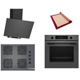 Bosch Gri 3 Lü Ankastre Set 397 ( HUA717BN0T - POP7C9P30O - DWK64PJ70T ) 67CM Ocak - Buhar Destekli - Pişirme Matı ile