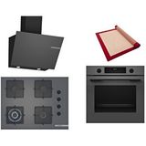 Bosch Gri 3 Lü Ankastre Set 421 ( HUA717BN0T - POH7C9P30O - DWK66PJ70T ) 67CM Wok Bek Ocak - Buhar Destekli Fırın - Pişirme Matı ile
