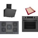 Bosch Gri 3 Lü Ankastre Set 438 ( HUA736EN0T - PNQ7B9P30O - DWK66PJ70T ) 75CM Wok Bek Ocak - Buhar Destekli - Pişirme Matı ile