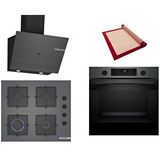 Bosch Gri 3 Lü Ankastre Set 449 ( HUA736EG0T - POP6C9P30O - DWK67PJ70T ) - Buhar Destekli - Pişirme Matı ile