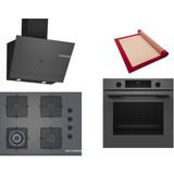 Bosch Gri 3 Lü Ankastre Set 457 ( HUA717BN0T - POH7C9P30O - DWK67PJ70T ) 67CM Wok Bek Ocak - Buhar Destekli Fırın - Pişirme Matı ile