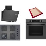 Bosch Gri 3 Lü Ankastre Set 462 ( HUA736EN0T - POH7C9P30O - DWK67PJ70T ) 67CM Wok Bek Ocak - Buhar Destekli - Pişirme Matı ile