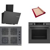 Bosch Gri 3 Lü Ankastre Set 493 ( HUA717BN0T - POP6C9P31O - DWK66PJ70T ) - Buhar Destekli - Pişirme Matı ile