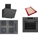 Bosch Gri 3 Lü Ankastre Set 531 ( HUA717BN0T - POH7C9P31O - DWK66PJ70T ) 67CM Wok Bek Ocak - Buhar Destekli Fırın - Pişirme Matı ile