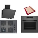 Bosch Gri 3 Lü Ankastre Set 539 ( HJG852YN0T - POH7C9P31O - DWK66PJ70T ) 67CM Wok Bek Ocak - 3D Fry Hava ile Kızartma - Pişirme Matı ile