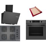 Bosch Gri 3 Lü Ankastre Set 555 ( HUA717BN0T - POP7C9P31O - DWK66PJ70T ) 67CM Ocak - Buhar Destekli - Pişirme Matı ile