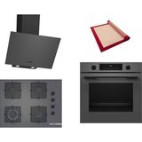 Bosch Gri 3 Lü Ankastre Set 567 ( HUA717BN0T - POP7C9P31O - DWK64PJ70T ) 67CM Ocak - Buhar Destekli - Pişirme Matı ile