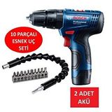 Bosch Gsb 120 Li Darbeli Matkap Çift Akülü Şarjlı Matkap Akülü Vidalama 10 Parça Esnek Vidalama Ucu 30 Cm
