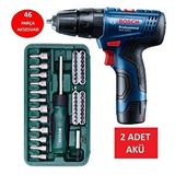Bosch GSB 120 Li Darbeli Matkap Çift Akülü Şarjlı Matkap Akülü Vidalama + 46 Parça Vidalama Ucu Lokma Ucu