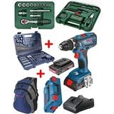 Bosch Gsb 18 V 50 Darbeli Çift Batarya, 145 Parça Aksesuar Lokma, Sırt Çantası ve El Aleti Seti