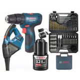 Bosch Gsr 120 Li 3 Ah TEK Akülü Vidalama + Bosch Gas 12 Şarjlı Araç SÜPÜRGESİ + V-Line 103 Parça Uç Seti