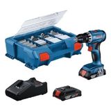 Bosch GSR 18V-45 Çift Akülü 2.0 Ah Vidalama + 63 Parça Aksesuar Seti