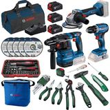 Bosch GSR 18V-45 + GWS 18V-8 + GBH 18V-22 3x18V 4.0Ah Akülü Kombo Kit + 66 Parça El Aleti Seti + Termos Çantalı