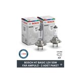 Bosch H7 Basic 12V 55W Far Ampulü 499 – Orijinal Uzun Ömürlü Halojen Ampul – 2 Adet Far Lambası