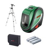Bosch Home & Garden UniversalLevel 2 - Set Çapraz Çizgi Lazeri (10m Çalışma Alanı, +- 0,5 mm Hassasiyet, 4 sn. Otomatik Nivelman Süresi, 3 x AA Pil, 1,1 mm Alüminyum Sehpa, Çanta)
