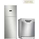 Bosch KDN55XIE0N Serie 4 Inox Üstten Donduruculu Nofrost Buzdolabı 453 Lt + SMS4IKI62T Serie 4 Inox 6 Programlı Wi-Fi Bulaşık Makinesi - Gri - Standart