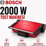 Bosch Kırmızı Gövdeli Güçlü Tost Makinesi, Ayarlanabilir Isı Kontrolü, Geniş Alüminyum Plaka ve Pratik Sandviç Izgara Hazırlığı Için Kompakt Çözüm ve Günlük Mutfak Kullanımına Uygun Pratik Çözüm