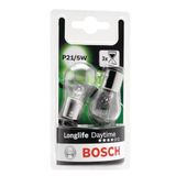 Bosch Longlife P21/5W Gündüz Sürüş Ampulü, x3 uzun ömürlü 2li Paket, Stop ve Park Lambası İçin, sarı-beyaz