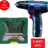 Bosch Matkap Darbesiz Çift Akülü Şarjlı Matkap Akülü Vidalama + 15 Parça Matkap Ucu