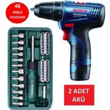 Bosch Matkap Darbesiz Çift Akülü Şarjlı Matkap Akülü Vidalama + 46 Parça Vidalama Ucu ve Tornavida