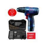 Bosch Matkap Darbesiz Çift Akülü Şarjlı Matkap Akülü Vidalama + Matkap Ucu Vidalama Ucu Seti