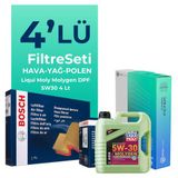 Bosch Peugeot 301 1.6 Dizel Filtre Bakım Seti Liqui Moly Motor Yağlı (2012-2018) 4 Lü