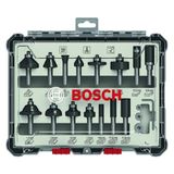 Bosch Professional 15 parça freze seti (ahşap için, 8 mm şaftlı üst frezeler için aksesuar)