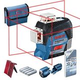 Bosch Professional GLL 3-80 C Çizgi Lazer (30m Çalışma Alanı [Alıcı ile 120m], 4 x AA Pil, IP 54 Toza Karşı Koruma Sistemi, Kırmızı Lazer, AA1 Pil Adaptörü, Taşıma Çantası)