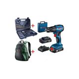 Bosch Professional Gsb 185-Lı 2 X 2.0Ah Çift Akülü Darbeli Matkap - 06019K3100 + Bosch V-Line Matkap & Vidalama Karışık Aksesuar Seti 103 Parça - 2607017367 + Bosch Sırt Çantası (Yeşil)