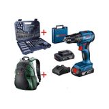 Bosch Professional GSB 185-lı 2x2.0AH Çift Akülü Darbeli Matkap - 06019K3100 + Bosch V-line Matkap & Vidalama Karışık Aksesuar Seti 103 Parça - 2607017367 + Bosch Sırt Çantası Yeşil