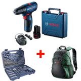 Bosch Professional GSR 120-LI Çift Akülü Delme Vidalama + Bosch Sırt Çantası + Bosch V-Line 103 Parça Aksesuar Seti
