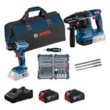 Bosch Professional GSR 18V-45 Akülü Vidalama & GBH 185 Akülü Kırıcı Delici & 2x GBA 4.0 Ah Akü & GAL 18V-40 Şarj Cihazı & BAG & 2607017693 (Bits Uç); 1617000117 (SDS Plus Set), Karton Kutu