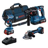 Bosch Professional GSR 18V-45 Akülü Vidalama & GWS 18V-8 Akülü Taşlama & GBH 185 Akülü Kırıcı Delici & 3x GBA 18V 4.0 Ah Akü & GAL 18V-40 Şarj Cihazı & M-BAG, Karton Kutuda