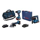 Bosch Professional Gsr 18V-45 Akülü Vidalama + Gws 18V-8 Akülü Taşlama + Gbh 185-LI Kırıcı ve Delici 3 x 4 Ah Akülü Kombi Set