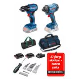 Bosch Promix Set Gdr 180 Li ve Gsr 180 Li Şarjlı Matkap Bosch Darbeli Vidalama Somun Sıkma + Çift Akülü