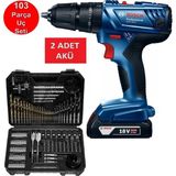Bosch Şarjlı Matkap Darbeli Matkap Çift Akülü 18V 2Ah Akülü Vidalama + 103 Parça Matkap Ucu Seti