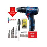 Bosch Şarjlı Matkap Darbeli Matkap Çift Akülü Vidalama + 27 Parça Matkap Ucu Vidalama Ucu Tornavida
