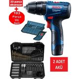 Bosch Şarjlı Matkap Darbeli Matkap Çift Akülü Vidalama + Bosch 126 Parça Matkap Ucu Vidalama Ucu