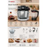 Bosch Serie 6 Mutfak Şefi 1600 W, 5,5 L Paslanmaz Çelik Hazne, Entegre Hassas Tartı, Zamanlayıcı, 7 Hız, Blender ve Hamur Yoğurma Aparatlı