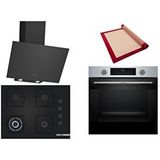 Bosch Siyah 3 Lü Ankastre Set 350 ( Hua717br0t - Poh7c6p30o - Dwk64pj60t ) 67cm Wok Bek Ocak - Buhar Destekli Inox Fırın - Pişirme Matı Ile