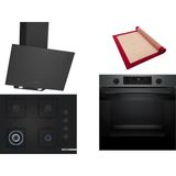 Bosch Siyah 3 Lü Ankastre Set 353 ( HUA736EG0T - POH7C6P30O - DWK64PJ60T ) 67CM Wok Bek Ocak - Buhar Destekli Siyah Inox Fırın - Birlikte