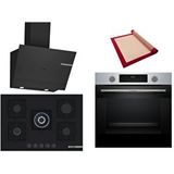 Bosch Siyah 3 Lü Ankastre Set 362 ( HUA717BR0T - PNQ7B6P30O - DWK67PJ60T ) 75CM Wok Bek Ocak - Buhar Destekli - Pişirme Matı ile