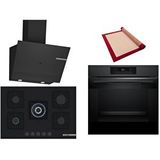 Bosch Siyah 3 Lü Ankastre Set 370 ( HJG852YT0T - PNQ7B6P30O - DWK67PJ60T ) 75CM Wok Bek Ocak - 3D Fry Hava ile Kızartma - Pişirme Matı ile