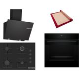 Bosch Siyah 3 Lü Ankastre Set 380 ( HJG852YB0T - POP7C6P30O - DWK66PJ60T ) 67CM Ocak - 3D Fry Hava ile Kızartma - Pişirme Matı ile