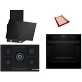 Bosch Siyah 3 Lü Ankastre Set 384 ( HUA717BA0T - PNQ7B6P30O - DWK63PJ60T(61T) ) 75CM Wok Bek Ocak - Buhar Destekli - Pişirme Matı ile
