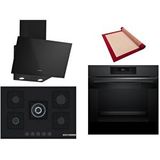 Bosch Siyah 3 Lü Ankastre Set 394 ( HJG852YT0T - PNQ7B6P30O - DWK63PJ60T(61T) ) 75CM Wok Bek Ocak - 3D Fry Hava ile Kızartma - Pişirme Matı ile