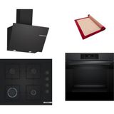 Bosch Siyah 3 Lü Ankastre Set 418 ( HJG852YT0T - POP6C6P30O - DWK66PJ60T ) - 3D Fry Hava ile Kızartma - Pişirme Matı ile